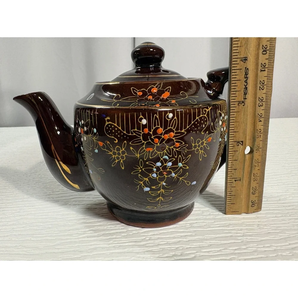 Vintage Japan Moriage Floral Peacock Teapot Ceramic Gold Gilt Hand Painted S0075